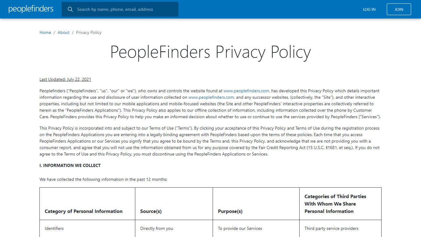Privacy Policy - PeopleFinders